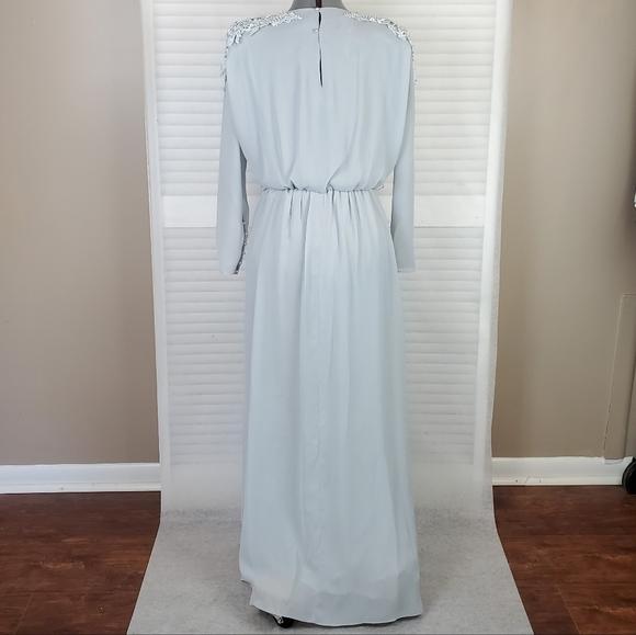 Ursula of Switzerland | 8P | blue chiffon long sleeve blouson gown | Vtg - Picture 4 of 14